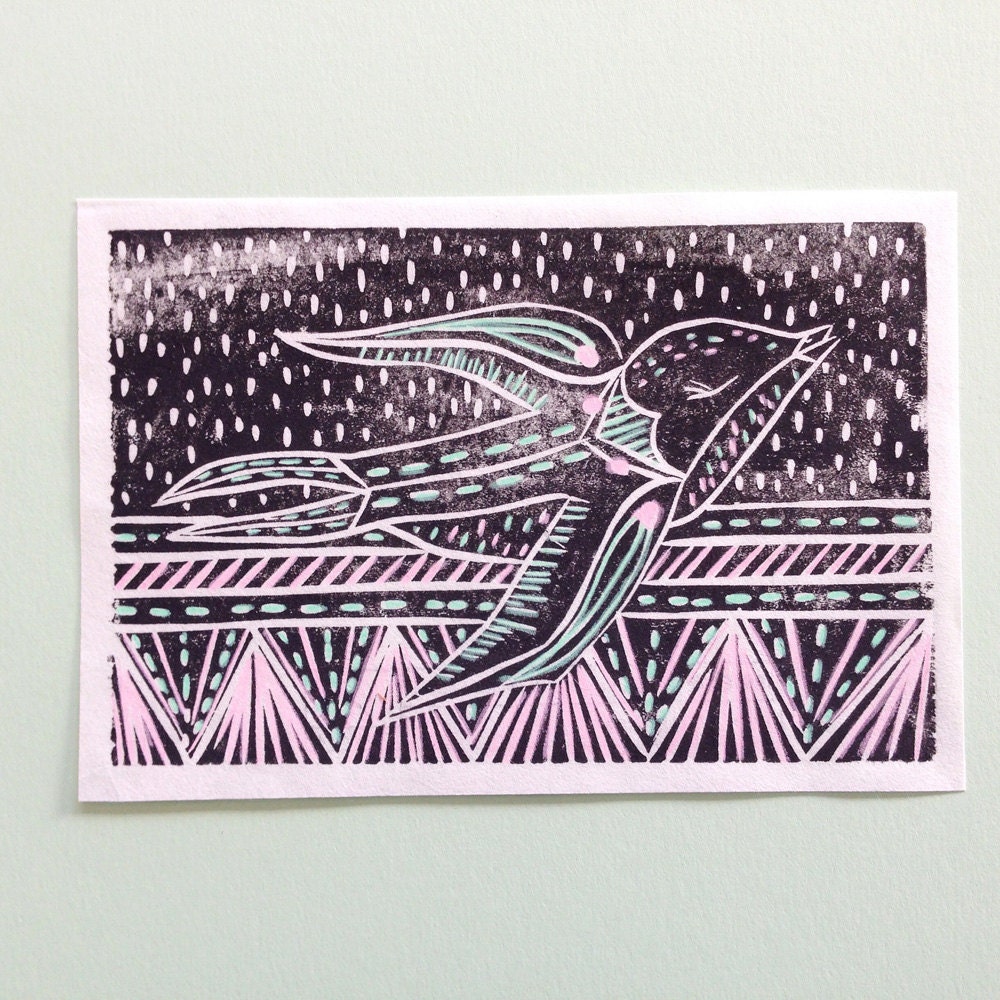 Solo Bird Block Print