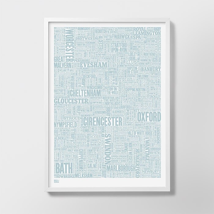 Cotswolds and Beyond Type Map Screen Print Cotswolds Word