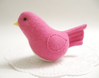 Hostess Gift Pink Felted Wool Bird Soft Sculpture Pink Bird Plush Spring Decor Easter Decoration Farmhouse Decor Nursery Decor 961