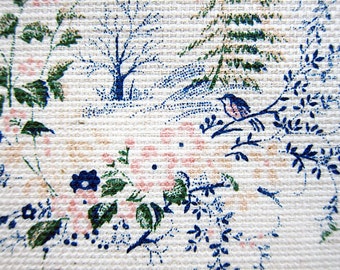 Japanese Fabric Cotton Linen Blend - Birds and Forest in Blue and Green - Fat Quarter