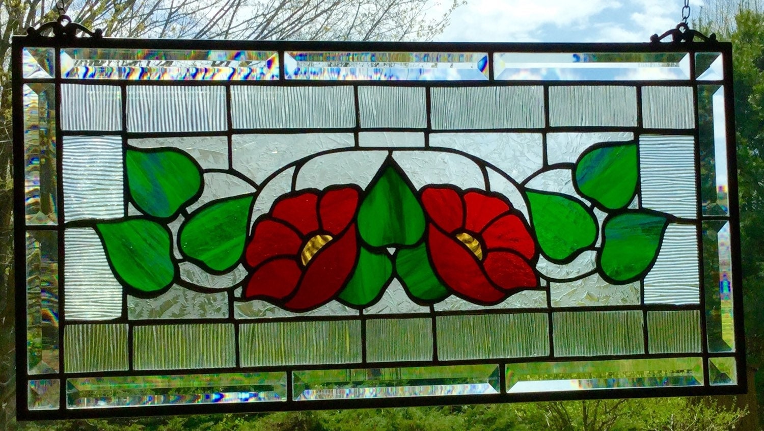 Hanging stained glass window panel Rectangle Beveled glass