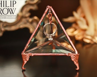 Glass Ring Holder Pyramid - Jewelry Display Case -Original Design by Philip Crow - Rustic - Wedding Engagement