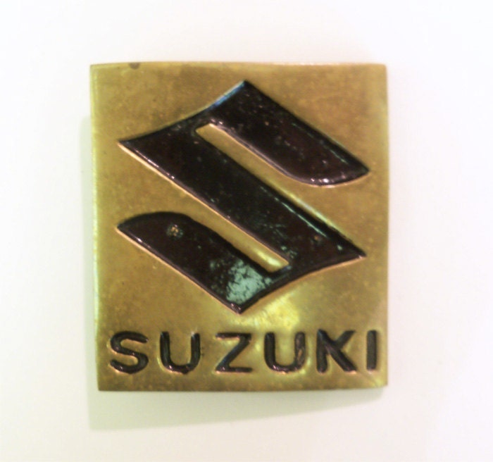 SUZUKI S Logo Vintage 1980's Solid Brass with Black