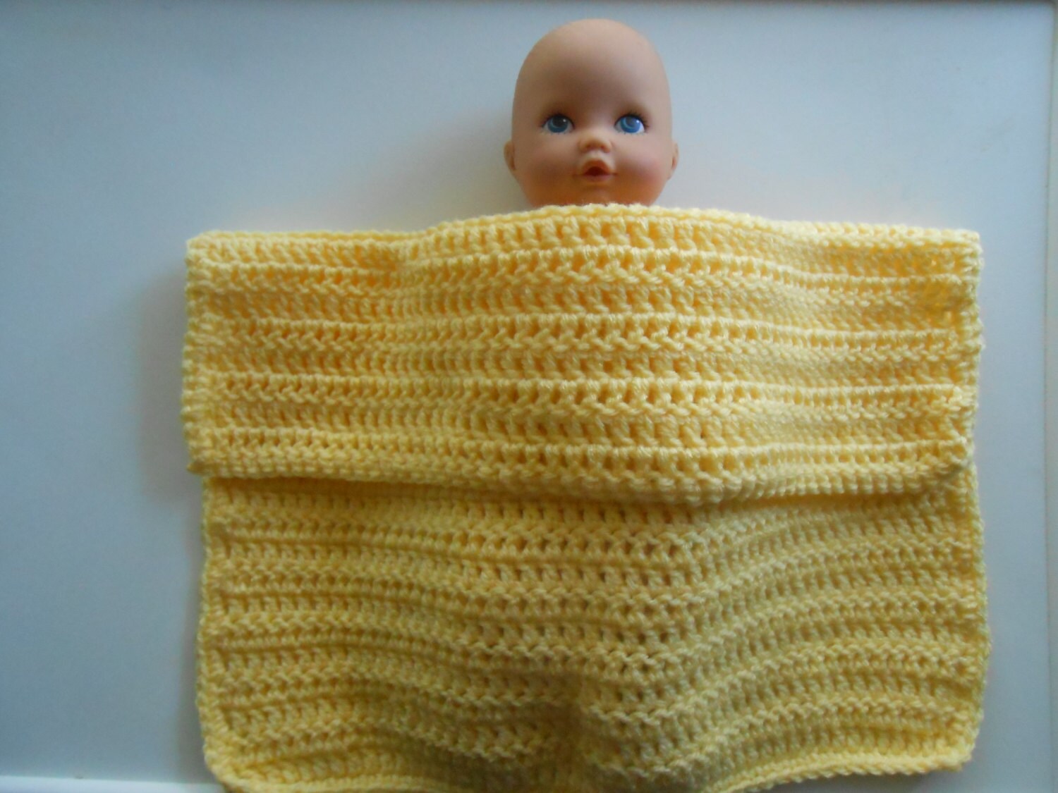 Crochet Doll Blanket Handmade Lemon Yellow