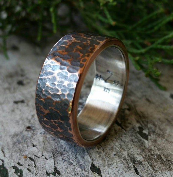 Hammered Rustic Copper Handmade Wedding Band Men's by