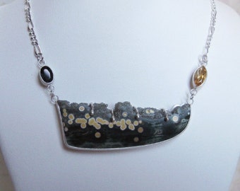 Ocean Jasper Necklace- Druzy, Green Tourmaline, Citrine, Silver- Metalwork