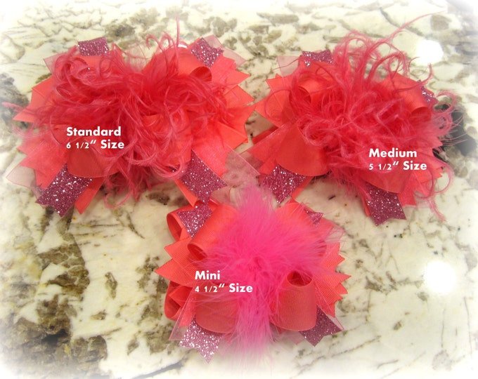 Over the Top Bows, Valentines Day Over the Top, Ostrich Feather Hair Bow, Boutique Hairbow, Love hairbows, Valentines hair Bows, Red Bows