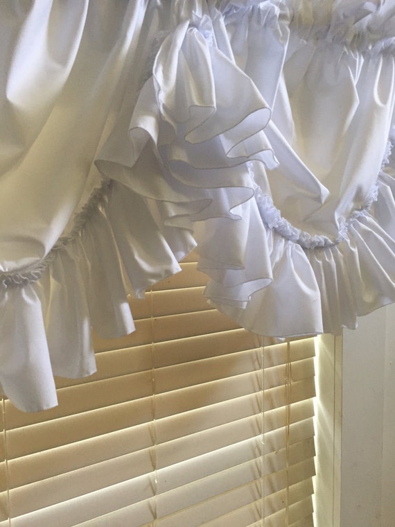 White Festoon Balloon Valance with Long Loose Single Ruffle