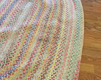 LARGE OVAL RAG Rug, 65" X 44", Briaded Rug, Rag Rug, Farmhouse Decor, Shabby Chic, Cottage Chic, Handmade at A Vintage Revolution