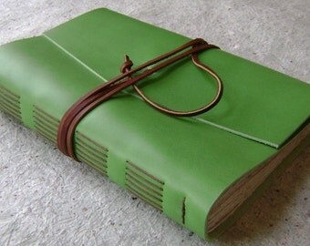 Leather Journal, 6"x 9", lime journal, handmade journal by Dancing Grey Studio(2059)