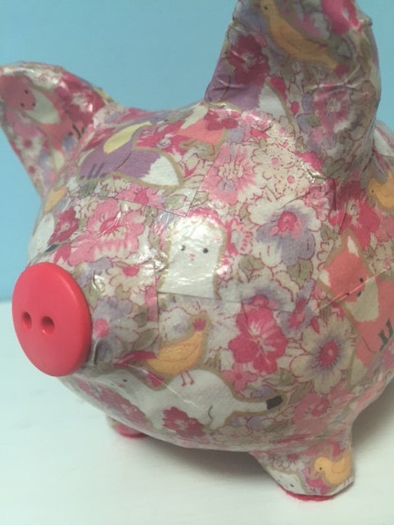 Hidden Forest Critters Pink Decoupage Piggy Bank