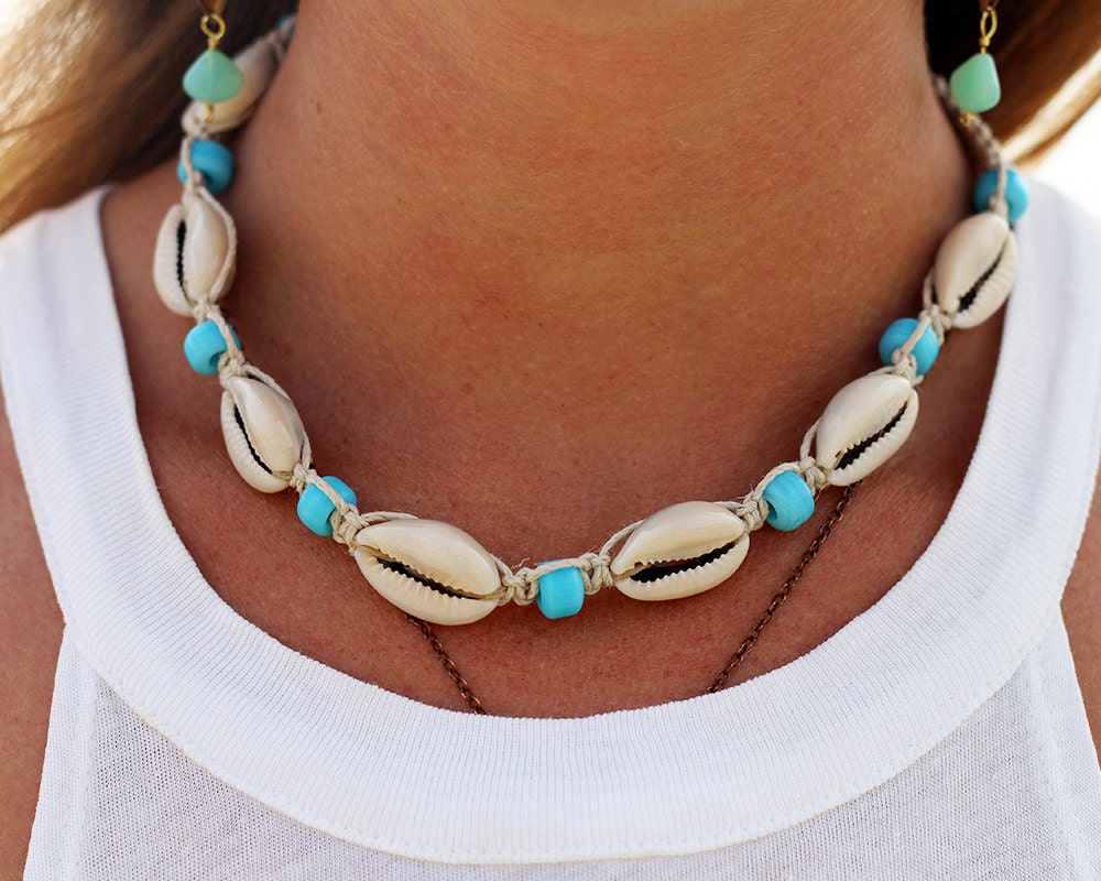 Hemp Shell Necklace Cowrie Shell Necklace Shell Choker