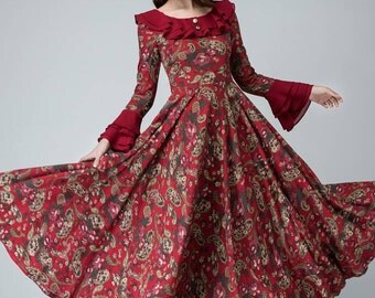 garden party dress, Linen dress, flower prom dress, women maxi dress, bridesmaid dress (1486)