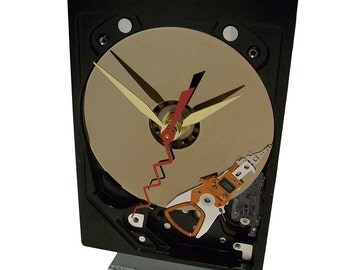 Computer Hard Drive now a Desk Clock has Holiday Red "Zigzag" Hand. Very Cool Gift.