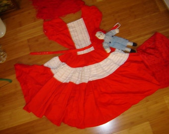 Raggedy Ann rag doll costume red white dress wig socks women's sz. MHalloween costume unique