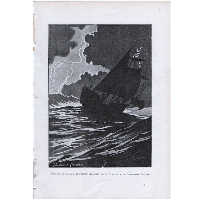 1913 st elmo's fire print original antique weather storm