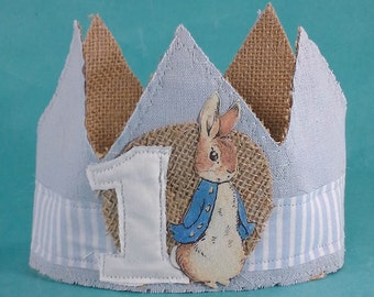 Shabby Chic Peter Rabbit birthday crown, first birthday crown, G050 birthday photo prop