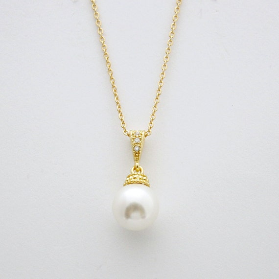 Pearl Wedding Necklace Gold Pearl Bridal Necklace Cream OR