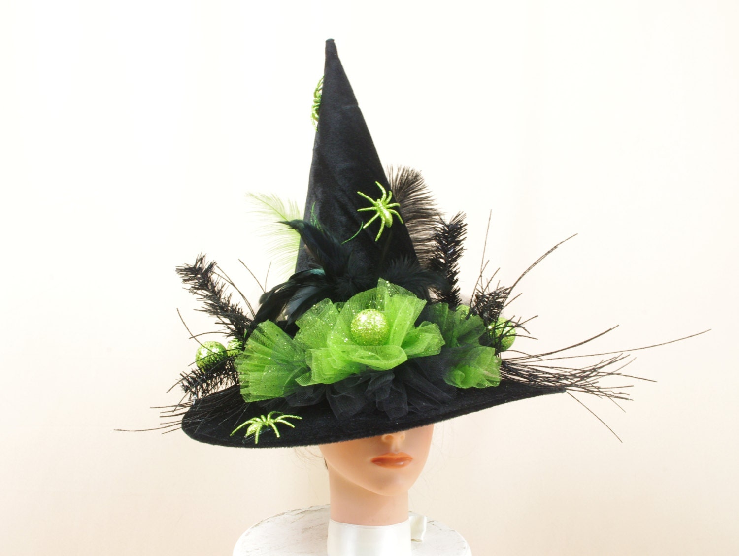 Green and Black Witch Hat Wicked Witch Hat Halloween Decor