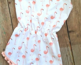 Pom Pom Playsuit - Baby Girl Romper - Toddler Girl Outfit - Flamingo Romper - Flamingo Play Suit - Easter Outfit Girl First Birthday Outfit