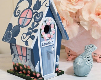 Elegant Damask Decorative Hand Painted Birdhouse