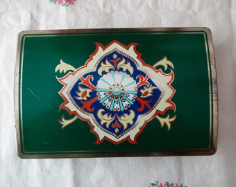 vintage Revlon decorative TIN - gold, green, Made in England
