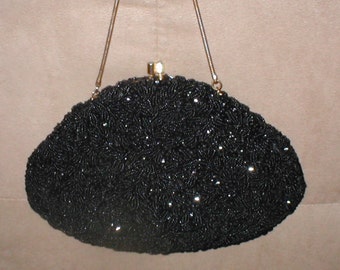 1940's Vintage BLACK Beaded Evening Purse