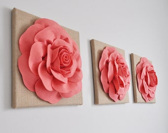 Coral Wall Art, Pink Coral Print, Coral Burlap Wall Art, Coral Home Decor, Coral Print, Set of three