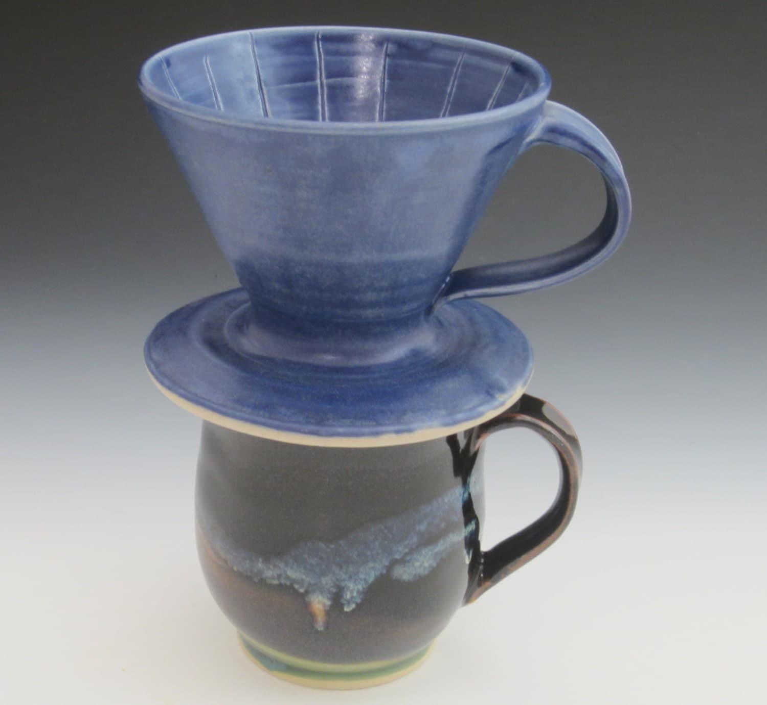 Drip coffee maker / handmade / pottery / blue / coffee cone