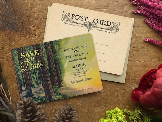 Destination Save the Date, Save the Date, Save the Date Postcard, Rustic Wedding Invitation, Redwood Tree, Forest Wedding, Sequoia