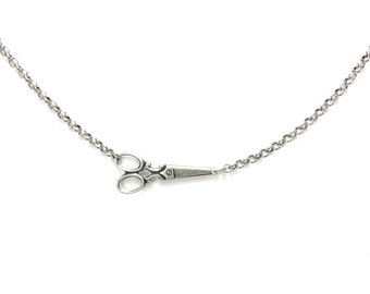 Small Steampunk Scissor Necklace- Sideways Scissor Necklace- Sterling Silver Ox Finish