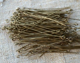 100pcs 2 Inches Eyepins Antiqued Gold-Plated Brass 21 Gauge