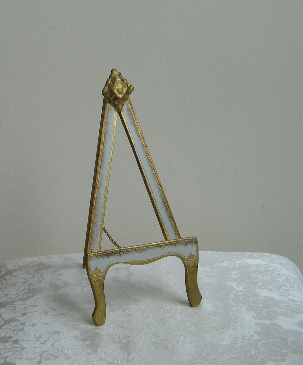 Vintage Florentine White Gold Gilt Easel Wood Stand Italian