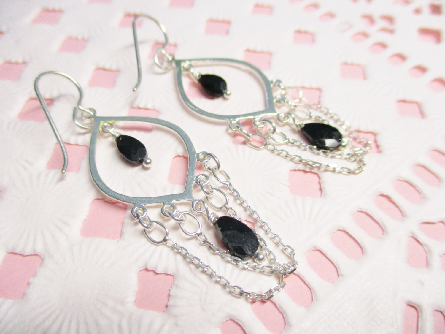 Sterling Silver Black Onyx Earrings Chandelier Earrings