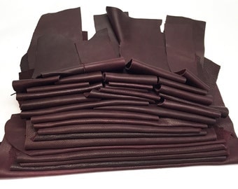 25 Scrap Leather Remnants Maroon Italian Leather Cowhide Scraps
