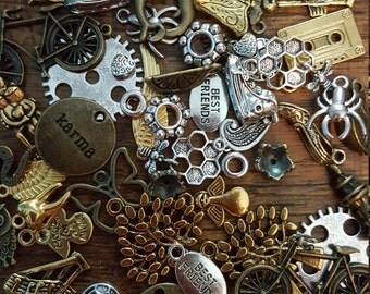 Charm and Bead Mix, 50 Charms, Mixed, Silver, Bronze and Gold Tone, UK Seller, random mix, bargain price while stocks last