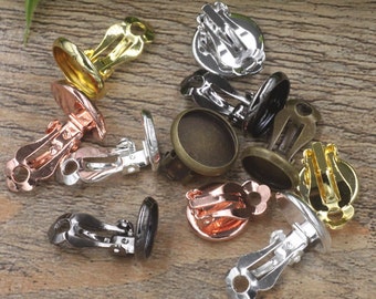 50 Brass Clip-on Earring Bronze/ Silver/ Gold/ Rose Gold/ White Gold/ Gunmetal Plated 10mm/ 12mm/ 14mm/ 16mm/ 18mm Round Bezel Cup- Z5551