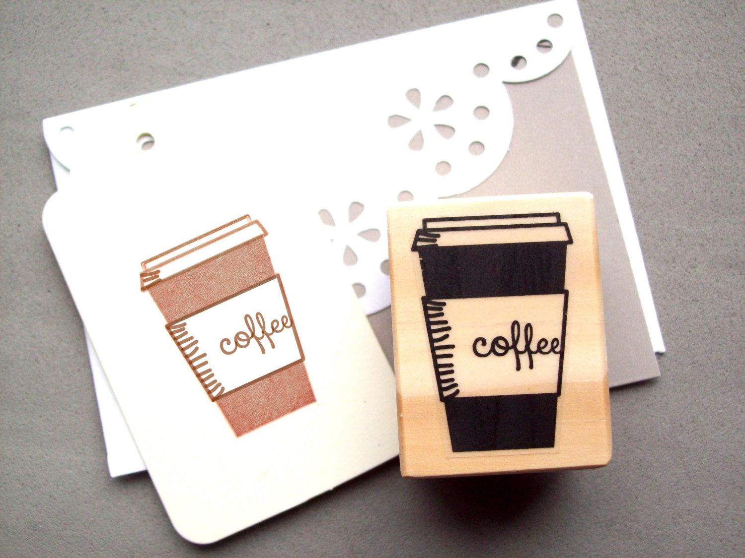 Coffee Cup Stamp Latte Espresso Paper Disposable Cup Rubber