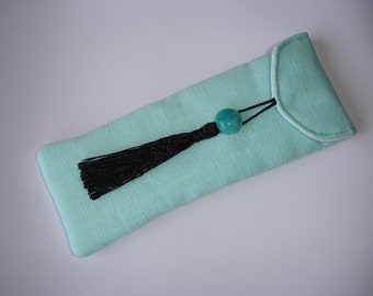 Etui stylos en lin couleur menthe