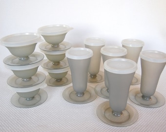 Set of Vintage Tupperware Parfait OR Dessert Cups OR Whole Set of 12 in Smoke Grey Color Complete with Seals