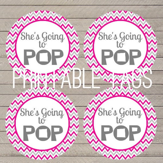 printable chevron she's going to pop baby shower tags