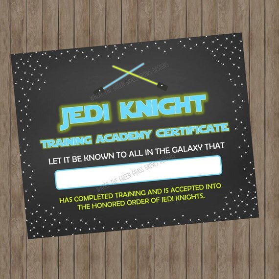 Star Wars Certified Jedi Certificate Printable DIGITAL