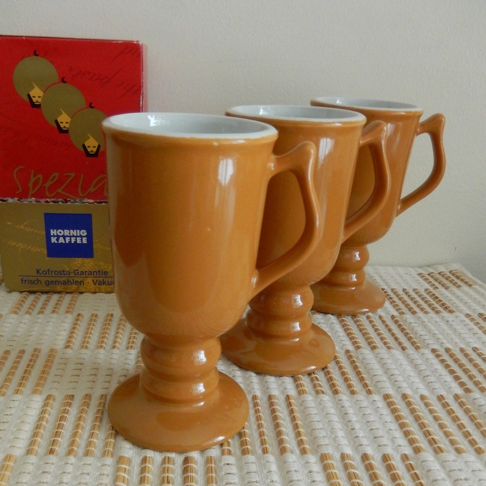 3 Hall Pottery Irish Coffee Pedestal Mugs