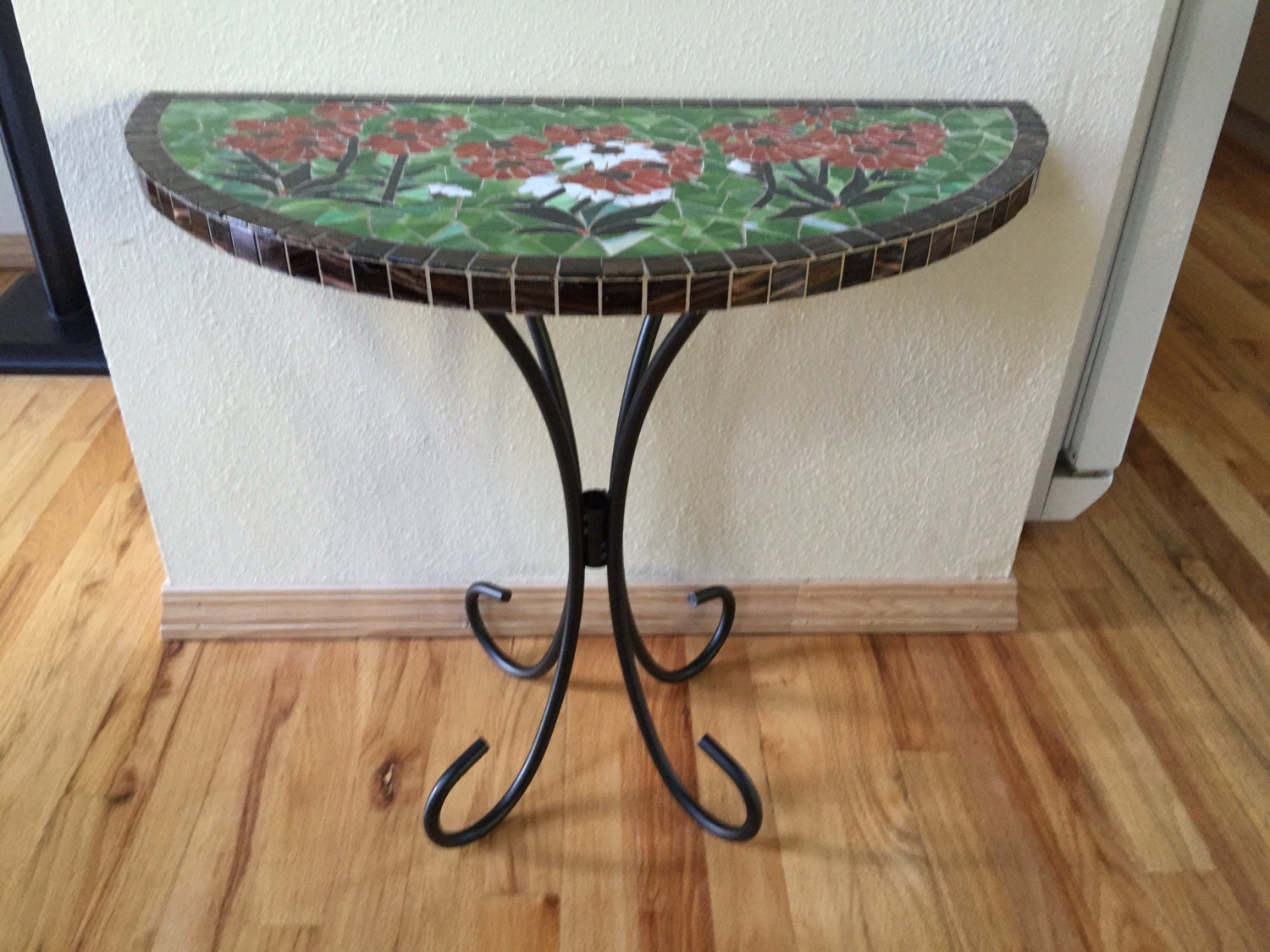Stained Glass Mosaic Half Round Table with Iron by TinasMosaics