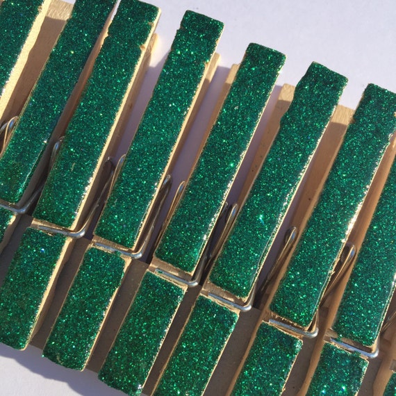 emerald . green. holiday . glitter clothespins