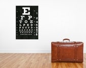 Extra Large Eye Chart Black and White Gallery Wrapped Canvas Wall Art 30 inches tall by 20 inches wide