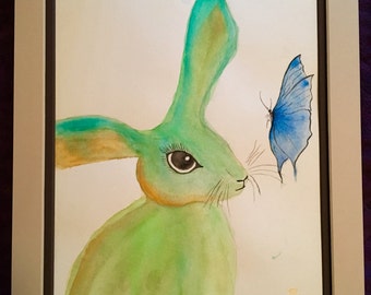 Bunny & Butterfly Original Watercolor Painting
