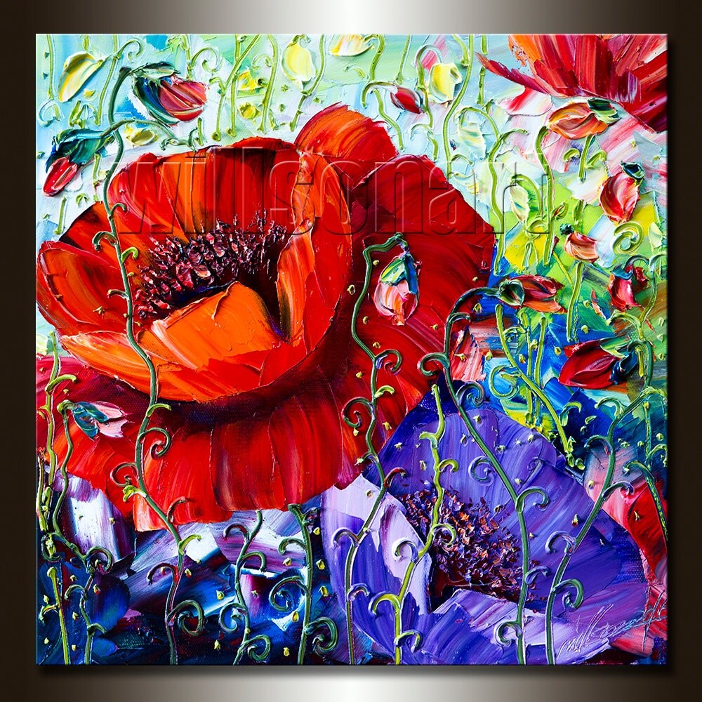 Poppy Poppies Floral Canvas Modern Flower Oil Painting