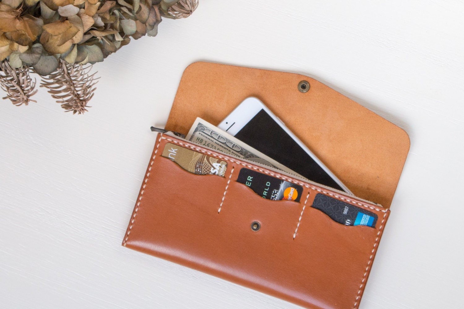 Personalized name Leather Zipper Pouch / Phone Wallet Custom