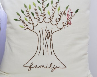 Family Tree Pillow Cover with Cardinal. Personalized Cushion Gift for Grandma. Family Pillow. Parents Anniversary. Christmas for mom.